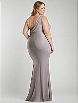 Alt View 3 Thumbnail - Cashmere Gray One-Shoulder Asymmetrical Cowl Back Stretch Satin Mermaid Dress