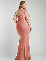 Alt View 3 Thumbnail - Desert Rose One-Shoulder Asymmetrical Cowl Back Stretch Satin Mermaid Dress