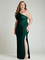 Alt View 2 Thumbnail - Evergreen One-Shoulder Asymmetrical Cowl Back Stretch Satin Mermaid Dress