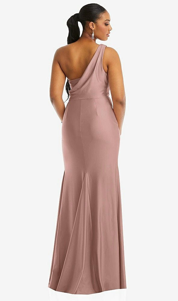 Back View - Neu Nude One-Shoulder Asymmetrical Cowl Back Stretch Satin Mermaid Dress