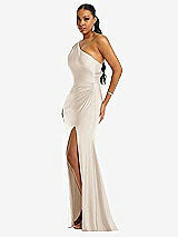 Side View Thumbnail - Oat One-Shoulder Asymmetrical Cowl Back Stretch Satin Mermaid Dress