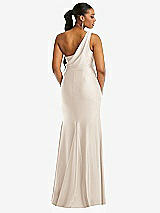 Rear View Thumbnail - Oat One-Shoulder Asymmetrical Cowl Back Stretch Satin Mermaid Dress