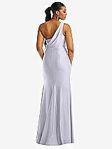 Rear View Thumbnail - Silver Dove One-Shoulder Asymmetrical Cowl Back Stretch Satin Mermaid Dress