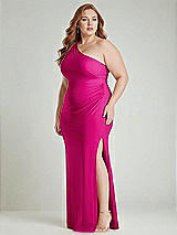 Alt View 2 Thumbnail - Think Pink One-Shoulder Asymmetrical Cowl Back Stretch Satin Mermaid Dress