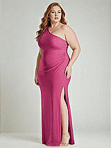 Alt View 2 Thumbnail - Tea Rose One-Shoulder Asymmetrical Cowl Back Stretch Satin Mermaid Dress