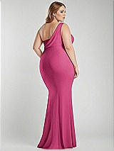 Alt View 3 Thumbnail - Tea Rose One-Shoulder Asymmetrical Cowl Back Stretch Satin Mermaid Dress