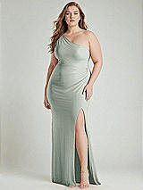 Alt View 1 Thumbnail - Willow Green One-Shoulder Asymmetrical Cowl Back Stretch Satin Mermaid Dress