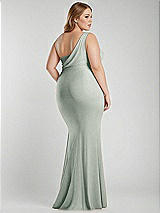 Alt View 3 Thumbnail - Willow Green One-Shoulder Asymmetrical Cowl Back Stretch Satin Mermaid Dress