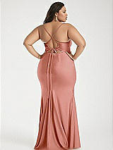 Alt View 3 Thumbnail - Desert Rose Cowl-Neck Open Tie-Back Stretch Satin Mermaid Dress with Slight Train