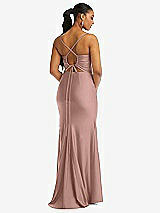 Rear View Thumbnail - Neu Nude Cowl-Neck Open Tie-Back Stretch Satin Mermaid Dress with Slight Train