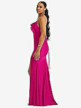 Side View Thumbnail - Think Pink Cowl-Neck Open Tie-Back Stretch Satin Mermaid Dress with Slight Train