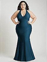 Alt View 1 Thumbnail - Atlantic Blue Plunge Neckline Cutout Low Back Stretch Satin Mermaid Dress