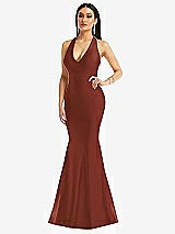 Front View Thumbnail - Auburn Moon Plunge Neckline Cutout Low Back Stretch Satin Mermaid Dress