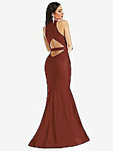 Rear View Thumbnail - Auburn Moon Plunge Neckline Cutout Low Back Stretch Satin Mermaid Dress