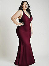 Alt View 2 Thumbnail - Cabernet Plunge Neckline Cutout Low Back Stretch Satin Mermaid Dress