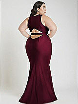 Alt View 3 Thumbnail - Cabernet Plunge Neckline Cutout Low Back Stretch Satin Mermaid Dress