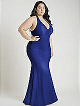 Alt View 2 Thumbnail - Cobalt Blue Plunge Neckline Cutout Low Back Stretch Satin Mermaid Dress