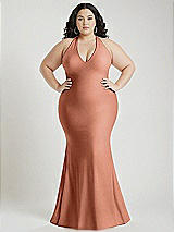 Alt View 1 Thumbnail - Copper Penny Plunge Neckline Cutout Low Back Stretch Satin Mermaid Dress