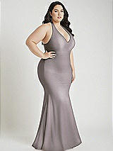 Alt View 2 Thumbnail - Cashmere Gray Plunge Neckline Cutout Low Back Stretch Satin Mermaid Dress