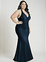 Alt View 2 Thumbnail - Midnight Navy Plunge Neckline Cutout Low Back Stretch Satin Mermaid Dress