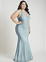 Alt View 2 Thumbnail - Mist Plunge Neckline Cutout Low Back Stretch Satin Mermaid Dress