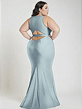 Alt View 3 Thumbnail - Mist Plunge Neckline Cutout Low Back Stretch Satin Mermaid Dress