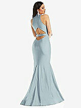 Rear View Thumbnail - Mist Plunge Neckline Cutout Low Back Stretch Satin Mermaid Dress