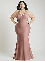 Alt View 1 Thumbnail - Neu Nude Plunge Neckline Cutout Low Back Stretch Satin Mermaid Dress