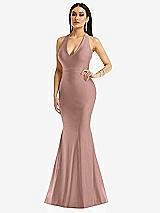 Front View Thumbnail - Neu Nude Plunge Neckline Cutout Low Back Stretch Satin Mermaid Dress