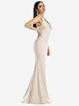 Side View Thumbnail - Oat Plunge Neckline Cutout Low Back Stretch Satin Mermaid Dress