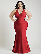 Alt View 1 Thumbnail - Poppy Red Plunge Neckline Cutout Low Back Stretch Satin Mermaid Dress