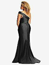 Rear View Thumbnail - Black One-Shoulder Bias-Cuff Stretch Satin Mermaid Dress with Slight Train