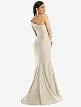 Alt View 3 Thumbnail - Champagne One-Shoulder Bias-Cuff Stretch Satin Mermaid Dress with Slight Train