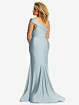 Rear View Thumbnail - Mist One-Shoulder Bias-Cuff Stretch Satin Mermaid Dress with Slight Train