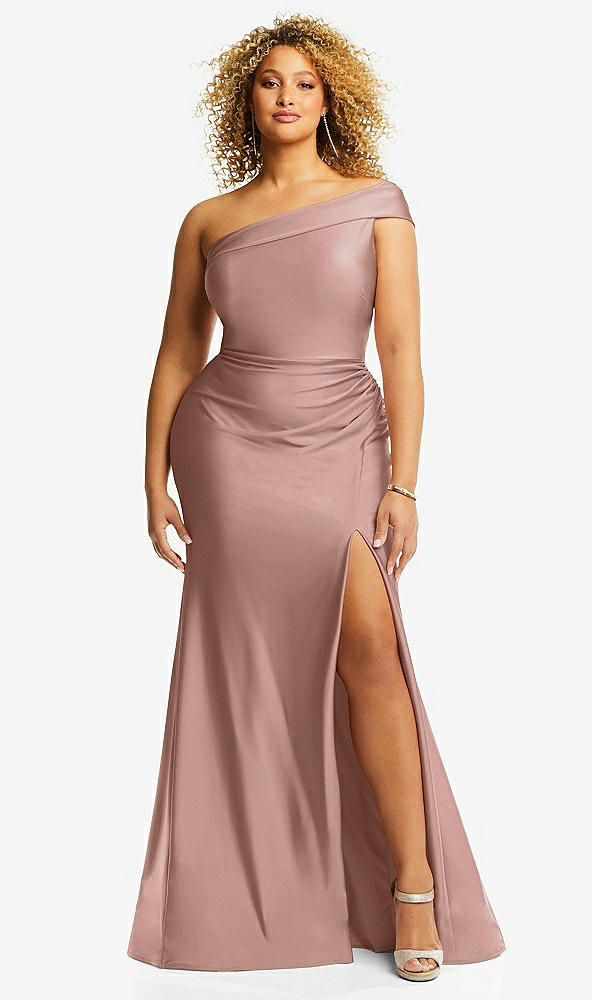 Front View - Neu Nude One-Shoulder Bias-Cuff Stretch Satin Mermaid Dress with Slight Train