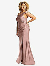 Side View Thumbnail - Neu Nude One-Shoulder Bias-Cuff Stretch Satin Mermaid Dress with Slight Train