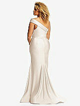 Rear View Thumbnail - Oat One-Shoulder Bias-Cuff Stretch Satin Mermaid Dress with Slight Train