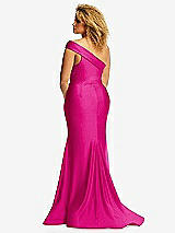 Rear View Thumbnail - Think Pink One-Shoulder Bias-Cuff Stretch Satin Mermaid Dress with Slight Train