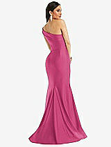 Alt View 3 Thumbnail - Tea Rose One-Shoulder Bias-Cuff Stretch Satin Mermaid Dress with Slight Train