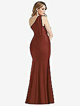 Rear View Thumbnail - Auburn Moon Cascading Bow One-Shoulder Stretch Satin Mermaid Dress with Slight Train