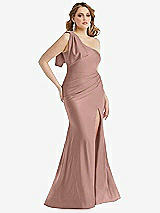 Alt View 1 Thumbnail - Neu Nude Cascading Bow One-Shoulder Stretch Satin Mermaid Dress with Slight Train