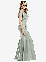 Side View Thumbnail - Willow Green Cascading Bow One-Shoulder Stretch Satin Mermaid Dress with Slight Train