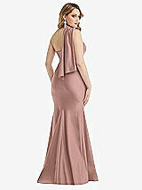 Rear View Thumbnail - Neu Nude Scarf Neck One-Shoulder Stretch Satin Mermaid Dress with Slight Train