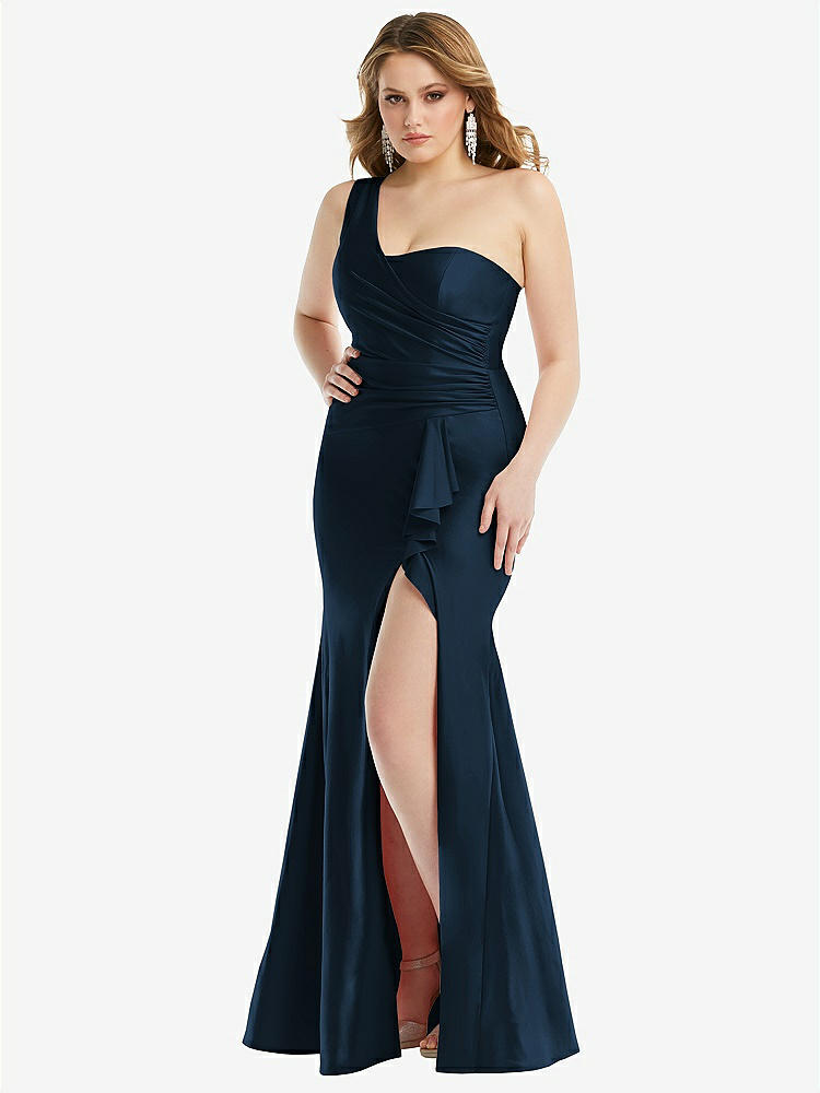 NWT deals Dessy Thread One-Shoulder Chiffon Trumpet Bridesmaid Gown Navy size 12