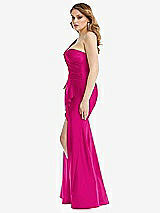 Side View Thumbnail - Think Pink One-Shoulder Bustier Stretch Satin Mermaid Dress with Cascade Ruffle