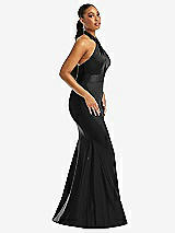 Side View Thumbnail - Black Criss Cross Halter Open-Back Stretch Satin Mermaid Dress