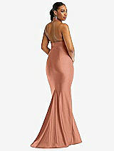 Rear View Thumbnail - Copper Penny Criss Cross Halter Open-Back Stretch Satin Mermaid Dress