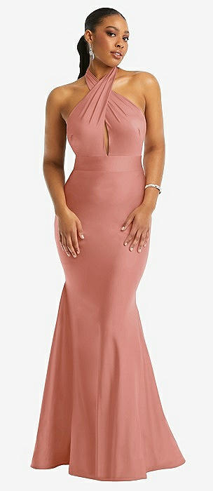 Pink halter neck bridesmaid dress best sale