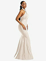 Side View Thumbnail - Oat Criss Cross Halter Open-Back Stretch Satin Mermaid Dress