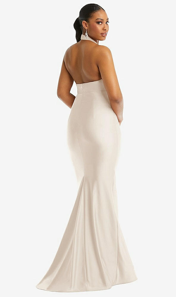 Back View - Oat Criss Cross Halter Open-Back Stretch Satin Mermaid Dress